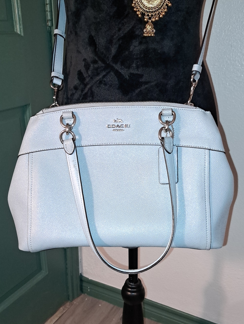 Coach Light Blue Saffiano Leather Dome Satchel